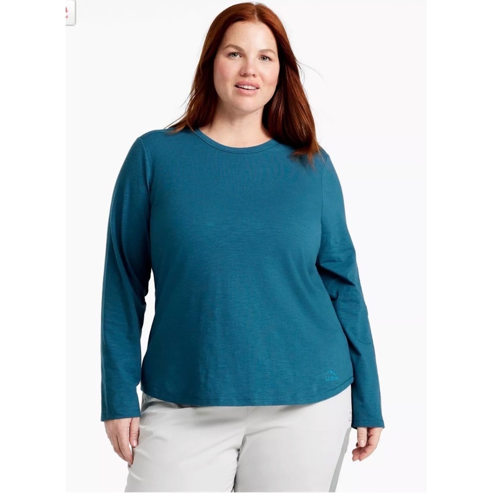 LL Bean Insect Shield Field Tee Long Sleeve Deepwater Blue Womens 3X Plus 522328